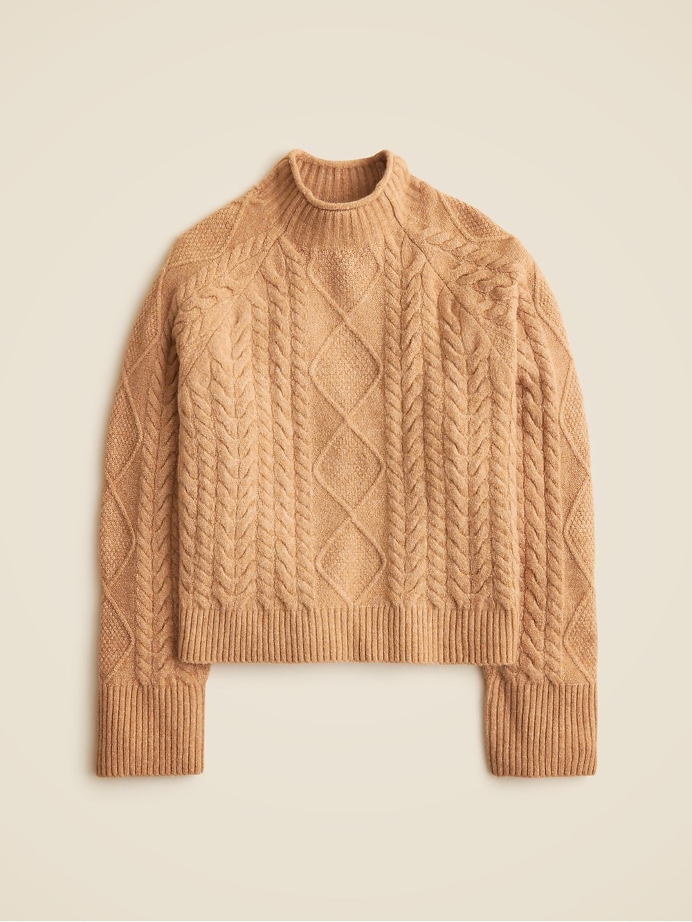 J CREW Wool Alpaca Roll neck cable knit sweater XL fishermancore cottagecore